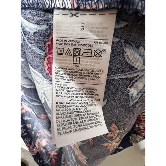 Old Navy Womens Swing Dress Sz L Navy Floral Long Sleeve Keyhole Flowy Causal - Picture 7 of 9